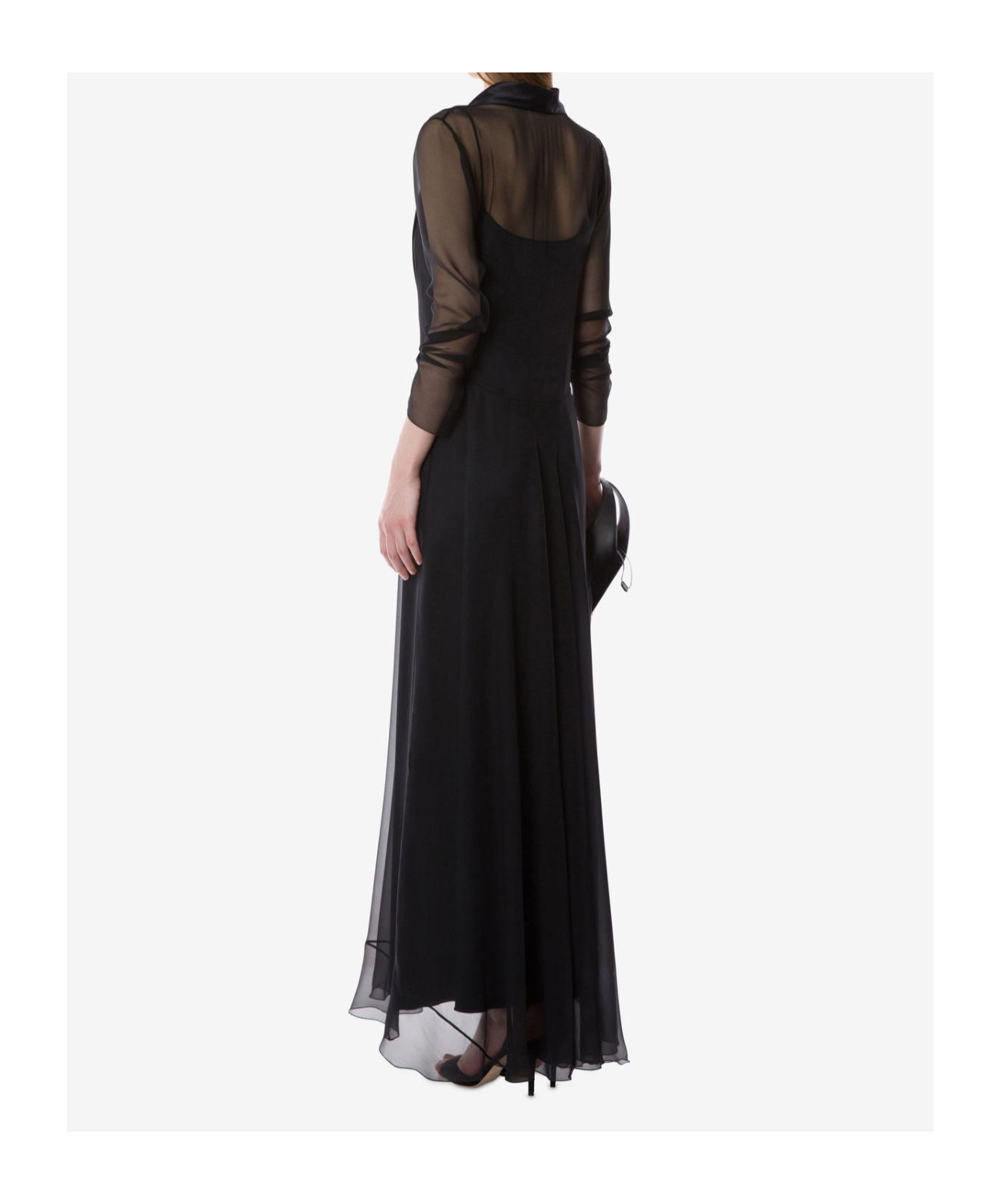Alberta Ferretti Cowl Neck Chiffon Dress With Petticoat In Black
