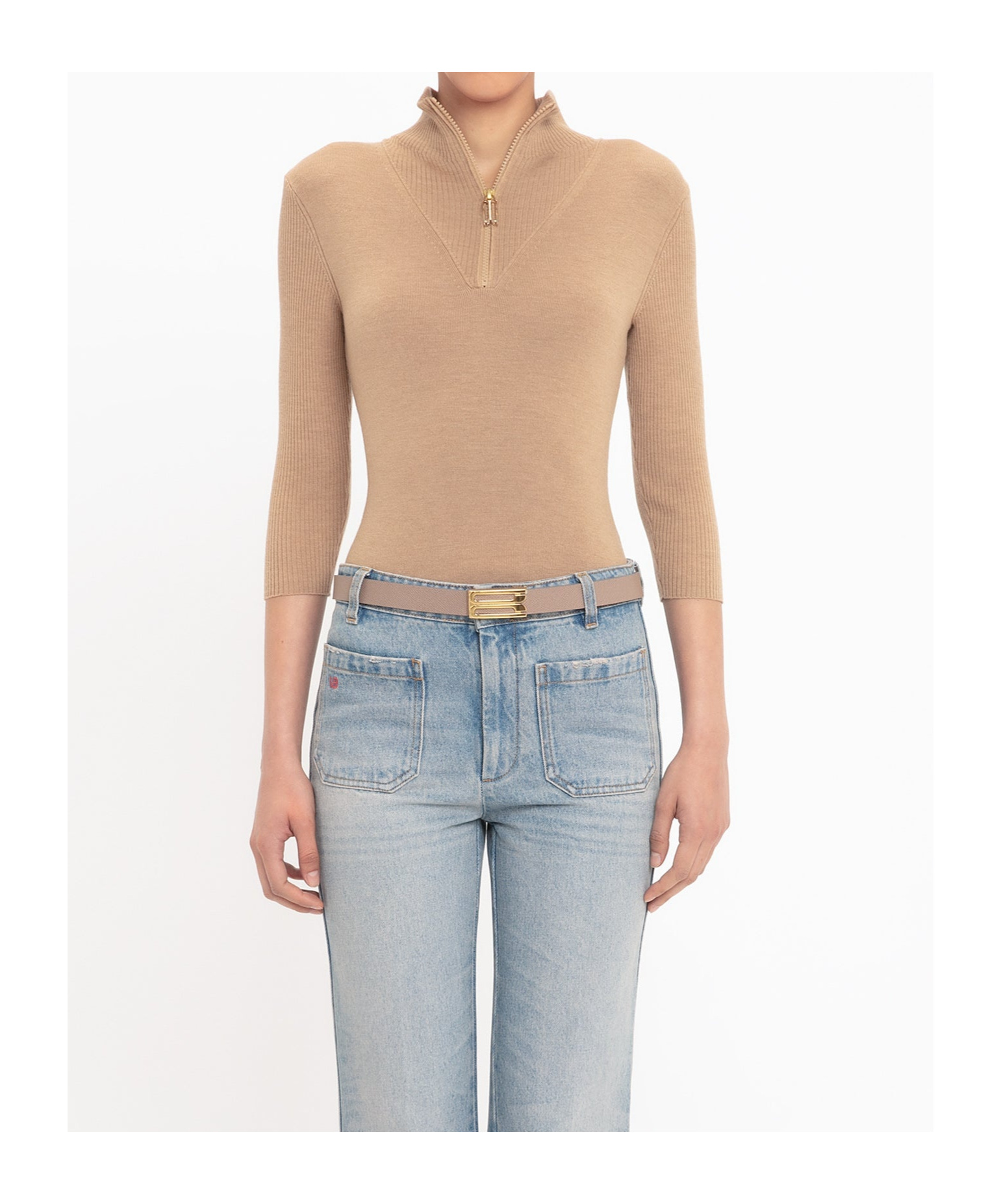 Shop Victoria Beckham Half-zip Knitted Top In Nude