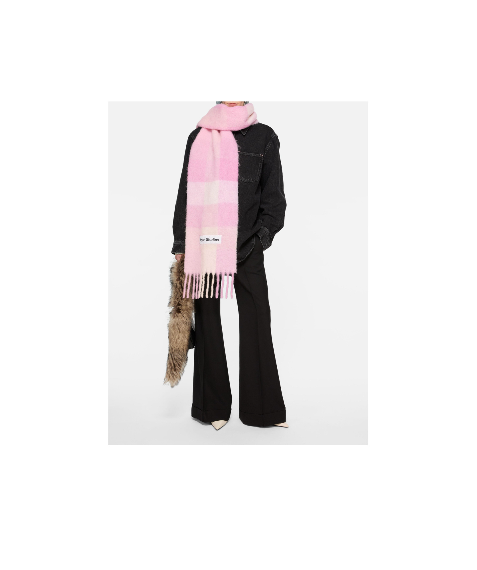 Acne Studios Mohair Checked Scarf In Pink