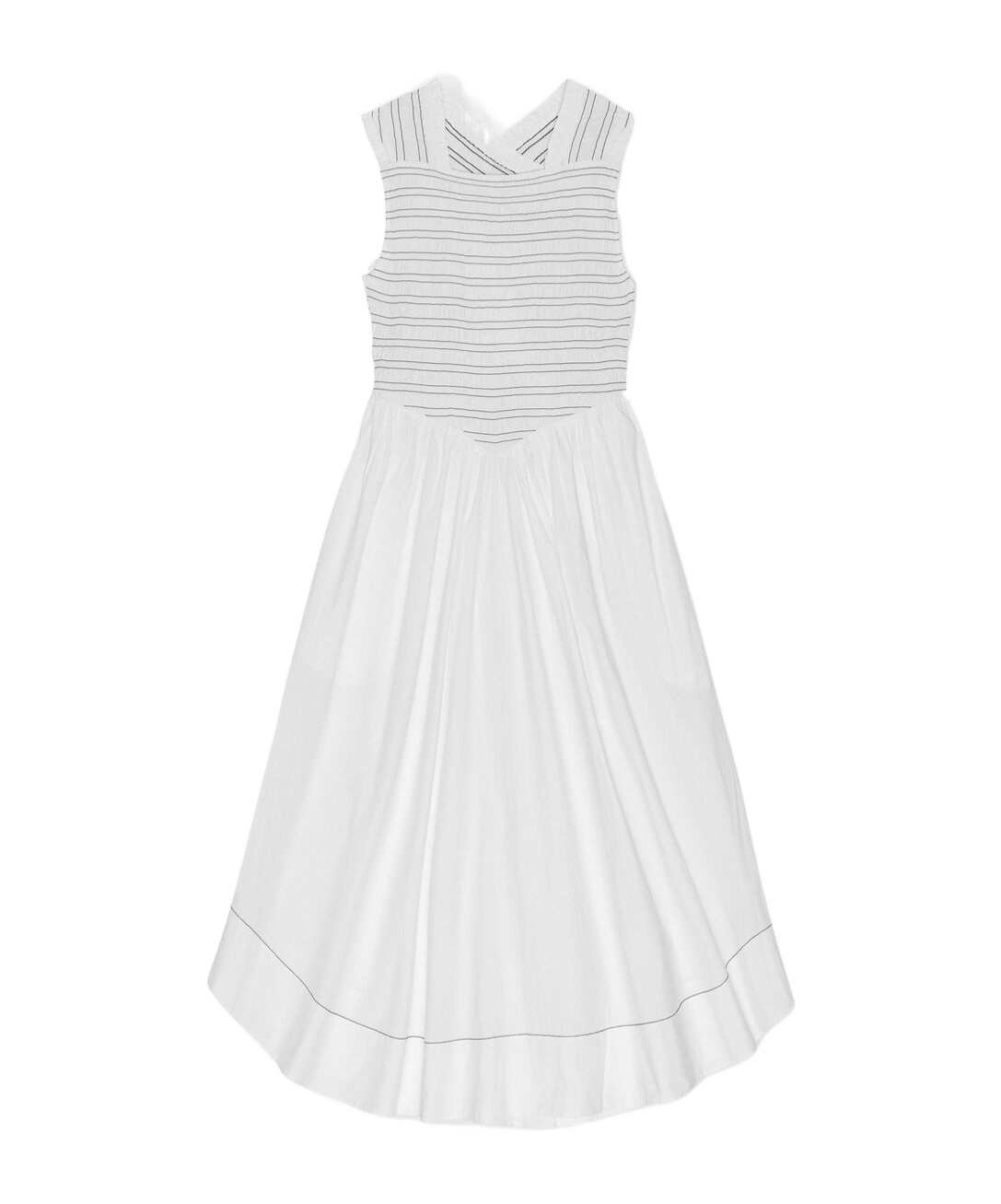 Ganni White Washed Stretch Cotton Smock Midi Dress