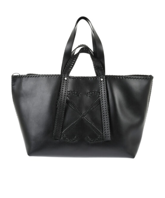Off-white Arrows-stitch Leather Tote Bag In Black