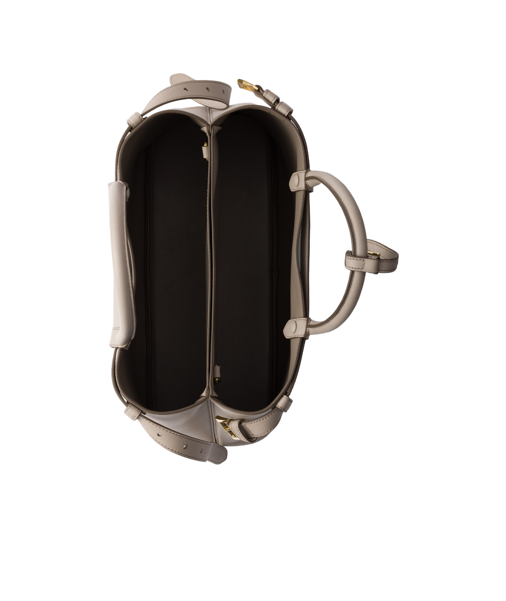 Prada Buckle Medium Leather Handbag With Double Belt In Gray