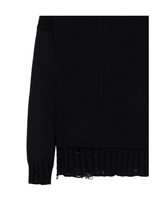MARNI BLACK DISHEVELLED COTTON HOODIE WITH MARNI MENDING