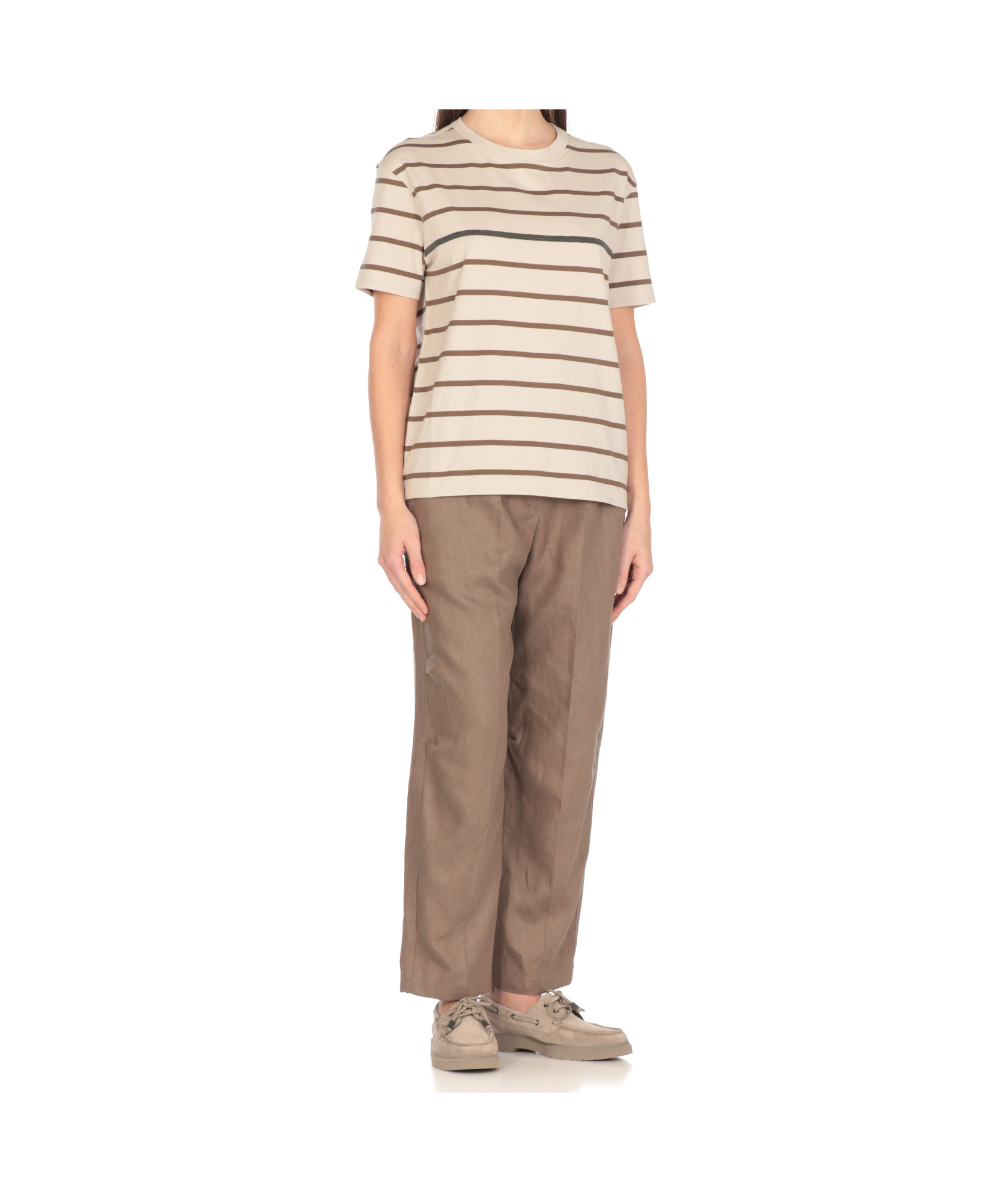 Brunello Cucinelli Striped Crew Neck T-shirt In White