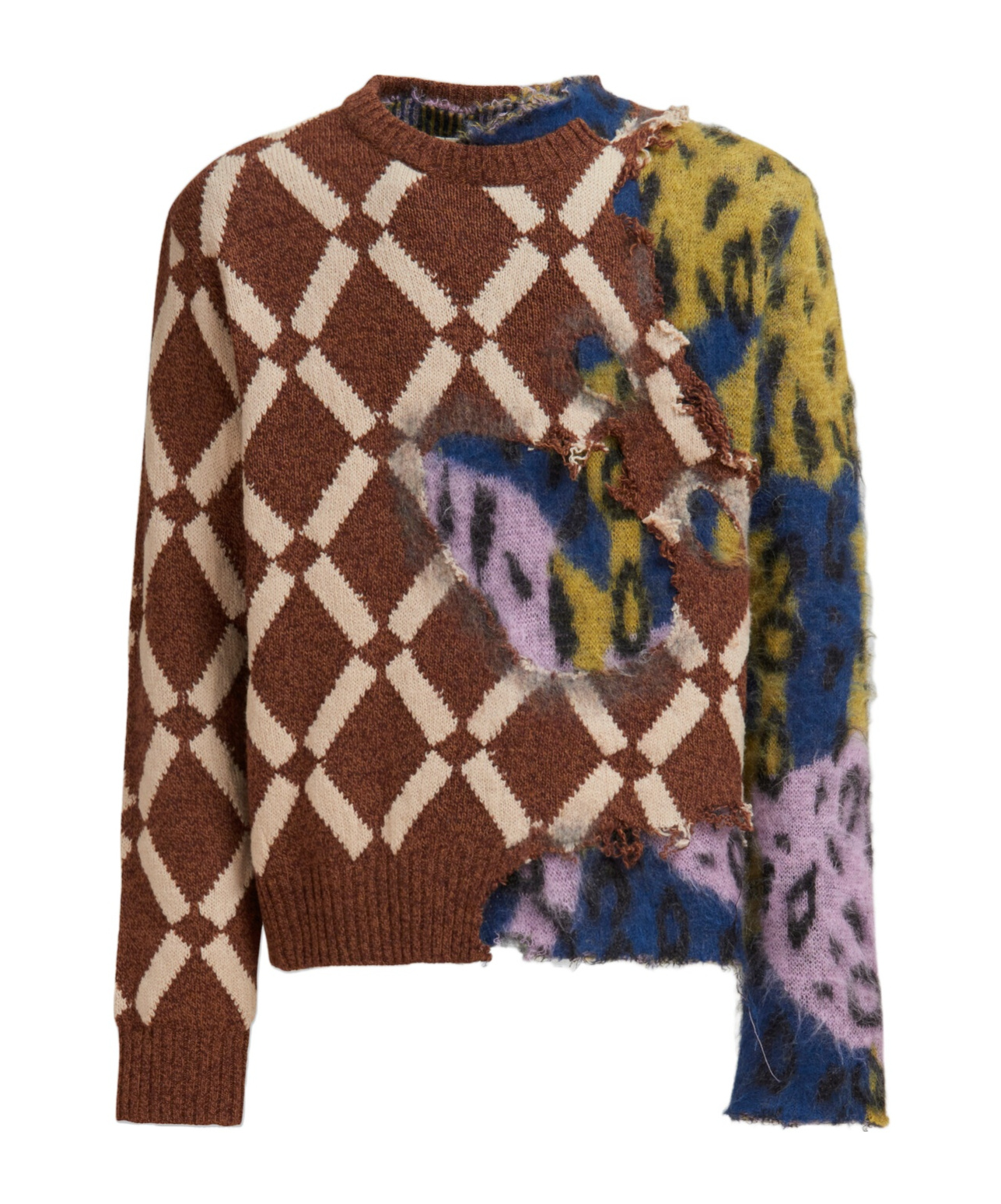 Marni Distressed-effect Colour-block Jumper In Brown