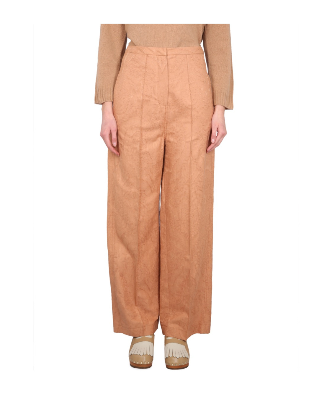 Alysi Ajoure High-waisted Wide-leg Trousers In Orange
