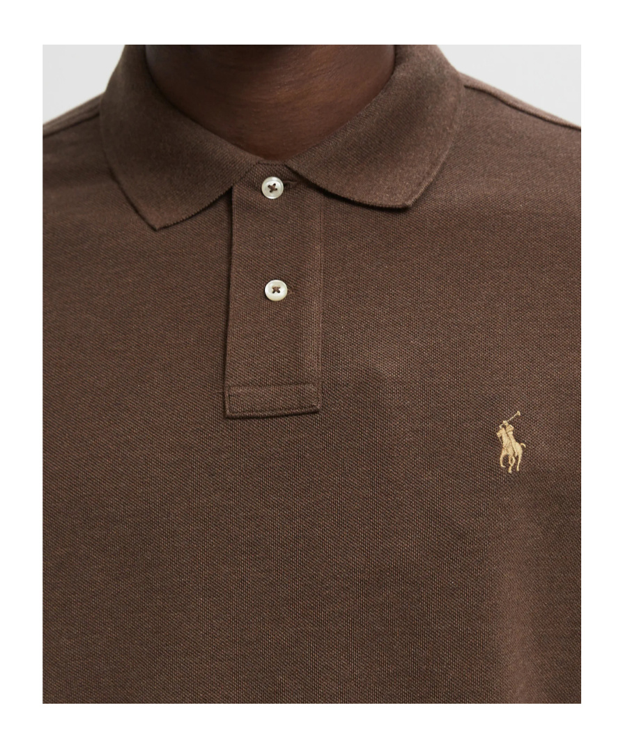 Polo Ralph Lauren Textured Knit Long-sleeve Polo With Classic Collar In Brown