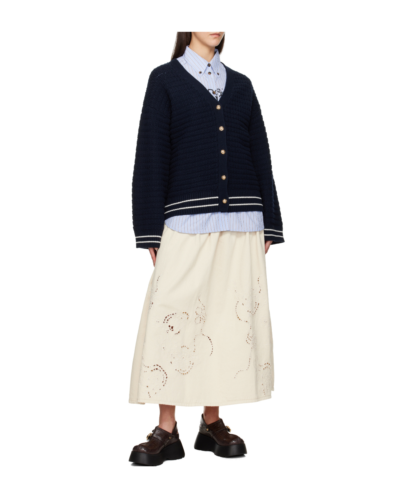 Ganni Embroidered Denim Skirt In Neutral