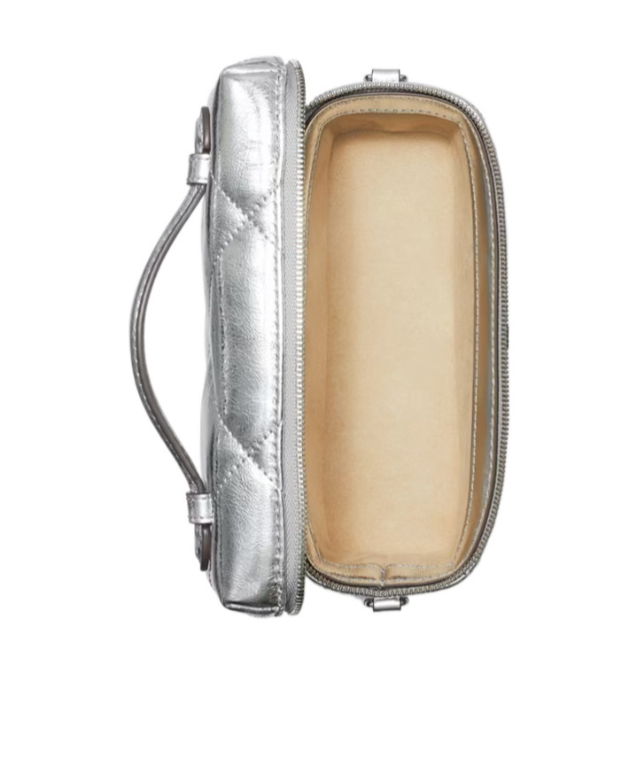 Tory Burch Kira Diamond Quilted East West Crossbody Bag In Silver