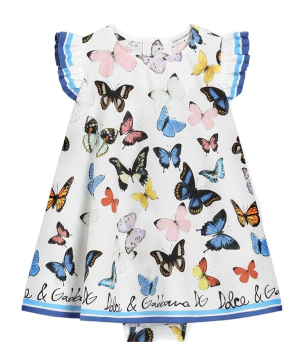 Dolce & Gabbana Poplin Dress With Butterfly Print In White