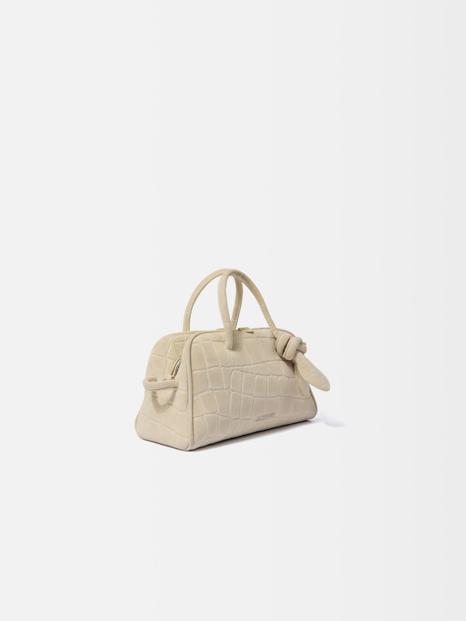 Jacquemus Croc-embossed Leather Shoulder Bag With Knotted Handle In Neutral