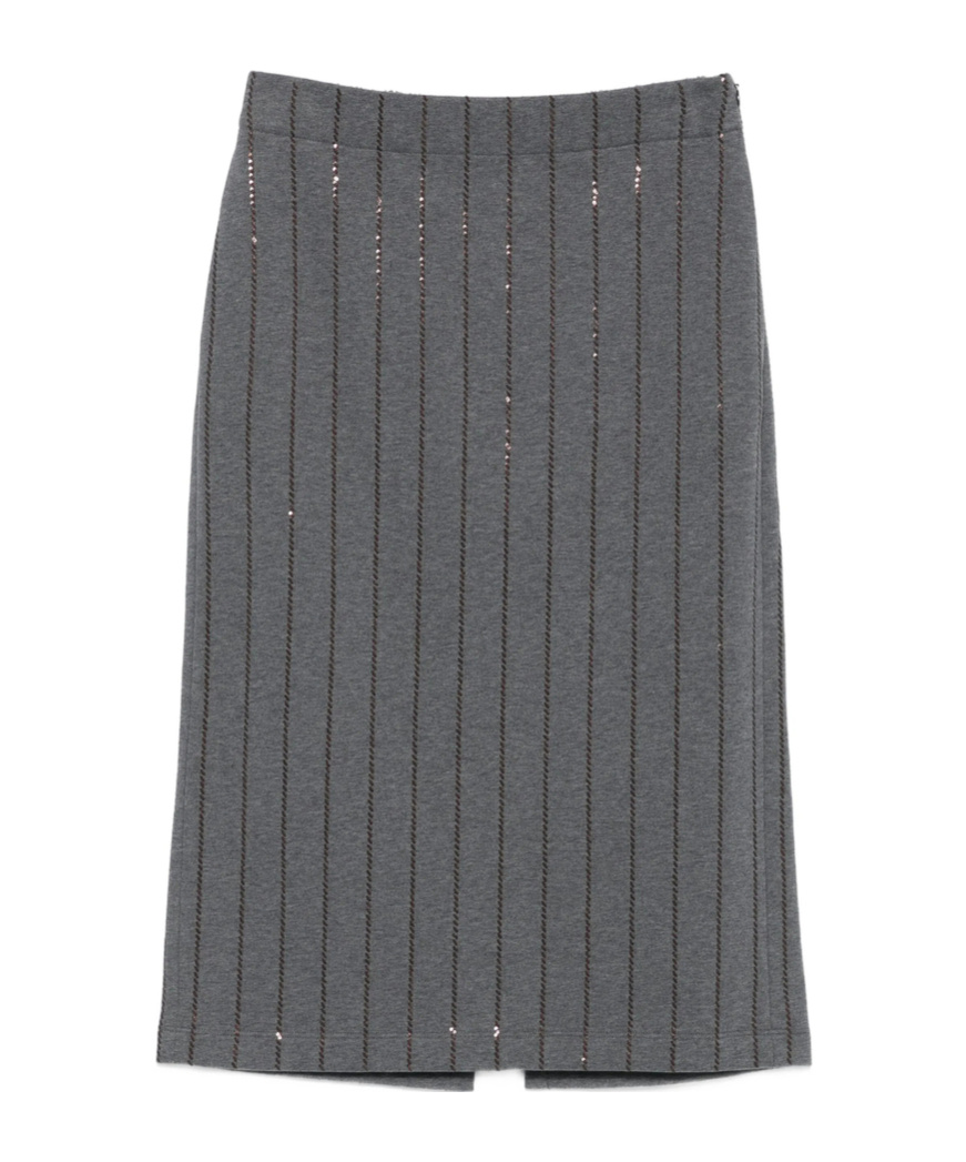 Brunello Cucinelli Embellished Midi Pencil Skirt In Gray