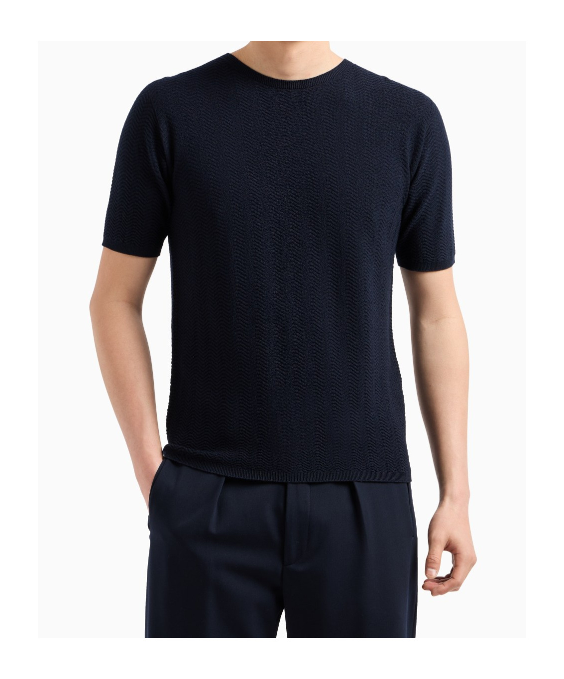 Giorgio Armani Chevron Virgin Wool, Crew-neck Jumper In Black