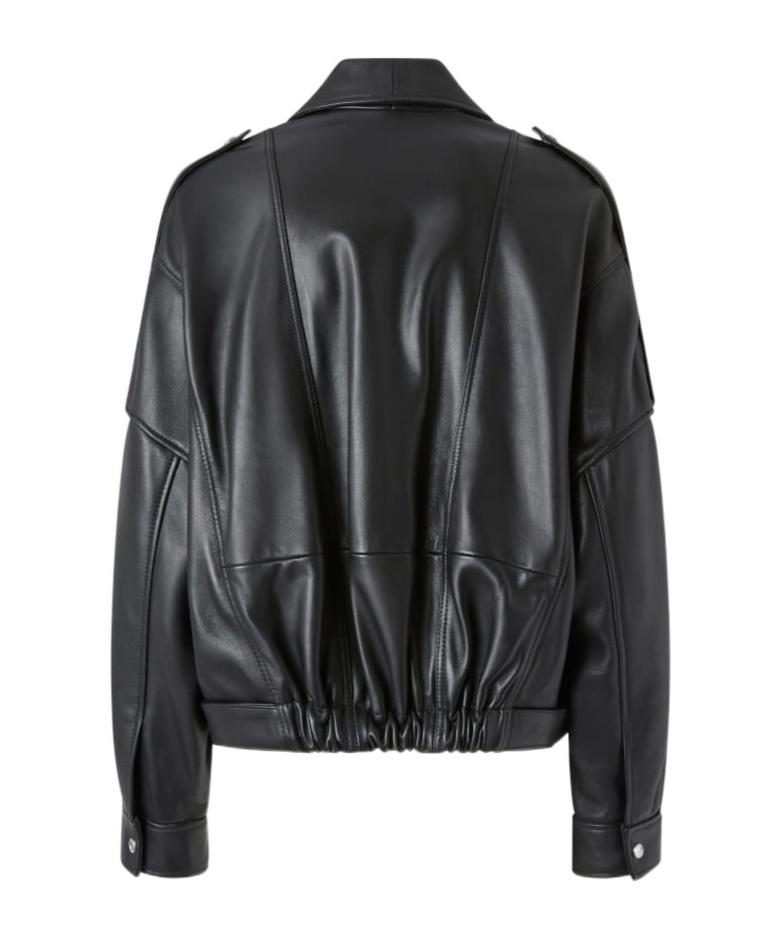 Pinko Cropped Leather Jacket With Asymmetrical Zip In Black
