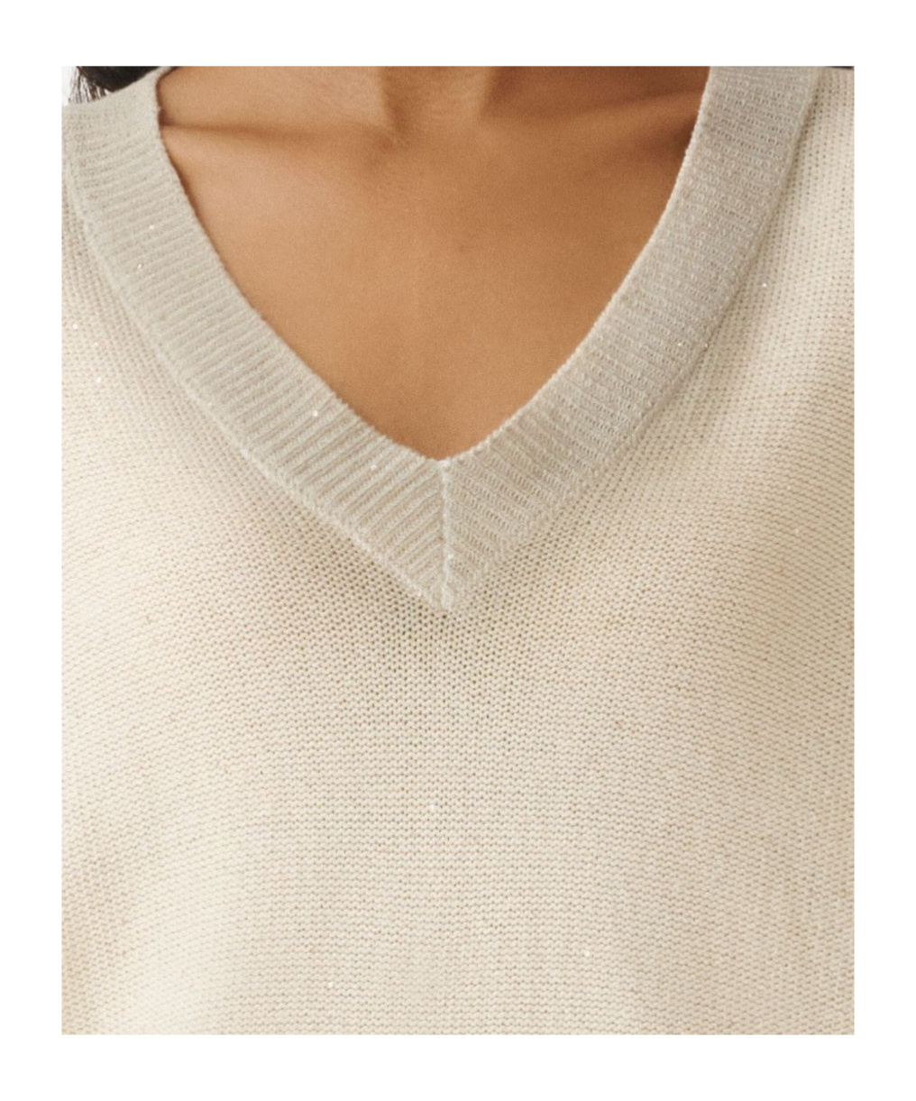 Fabiana Filippi Cotton And Linen Jersey With Sequins In Nude