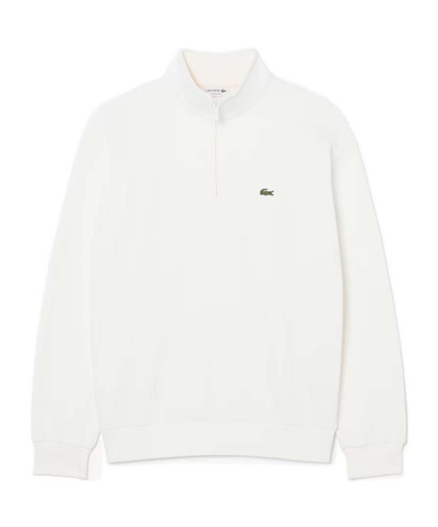 Lacoste Logo-patch Half-zip Sweatshirt In White