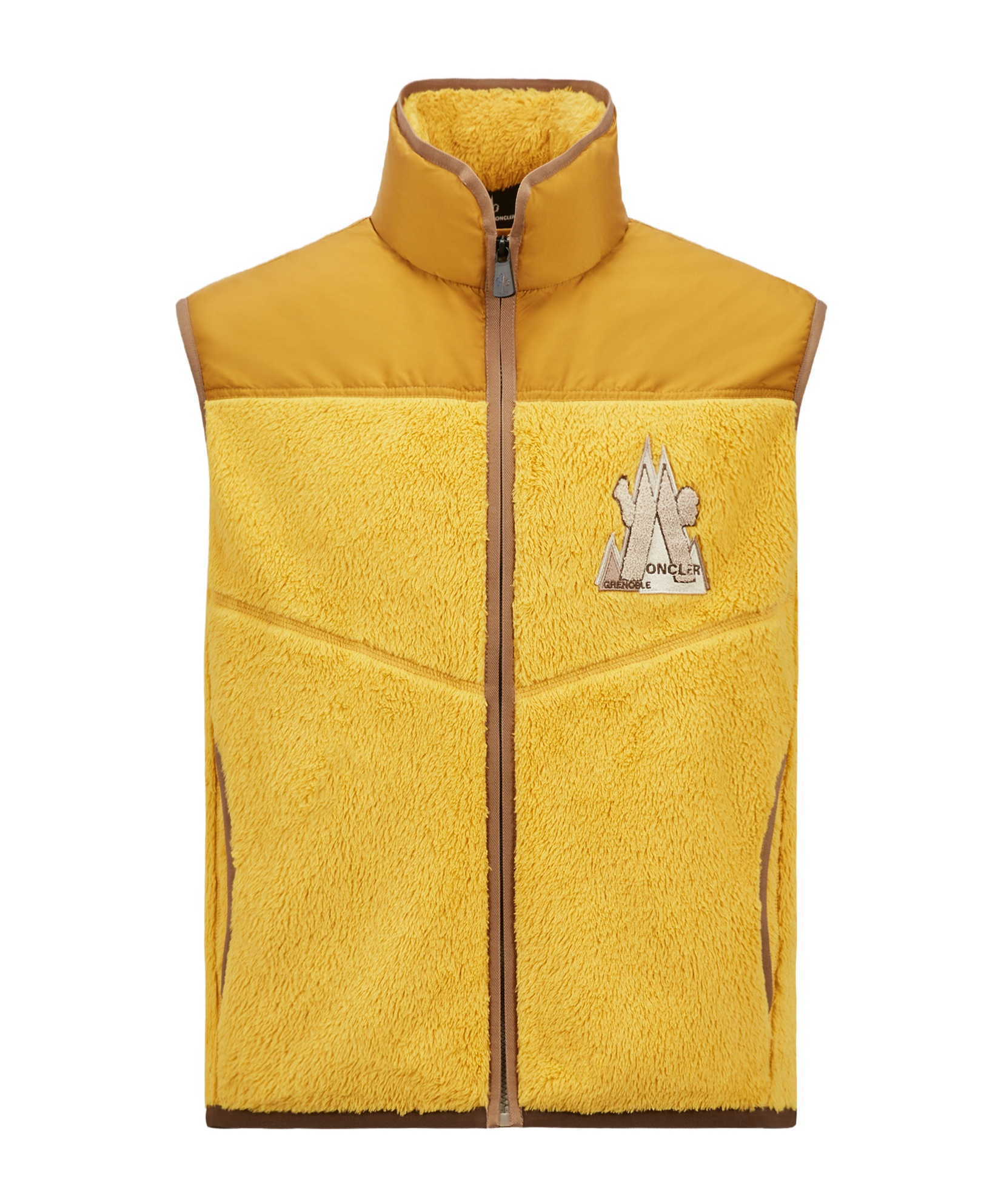 Moncler Logo Embroidered Down Vest In Yellow