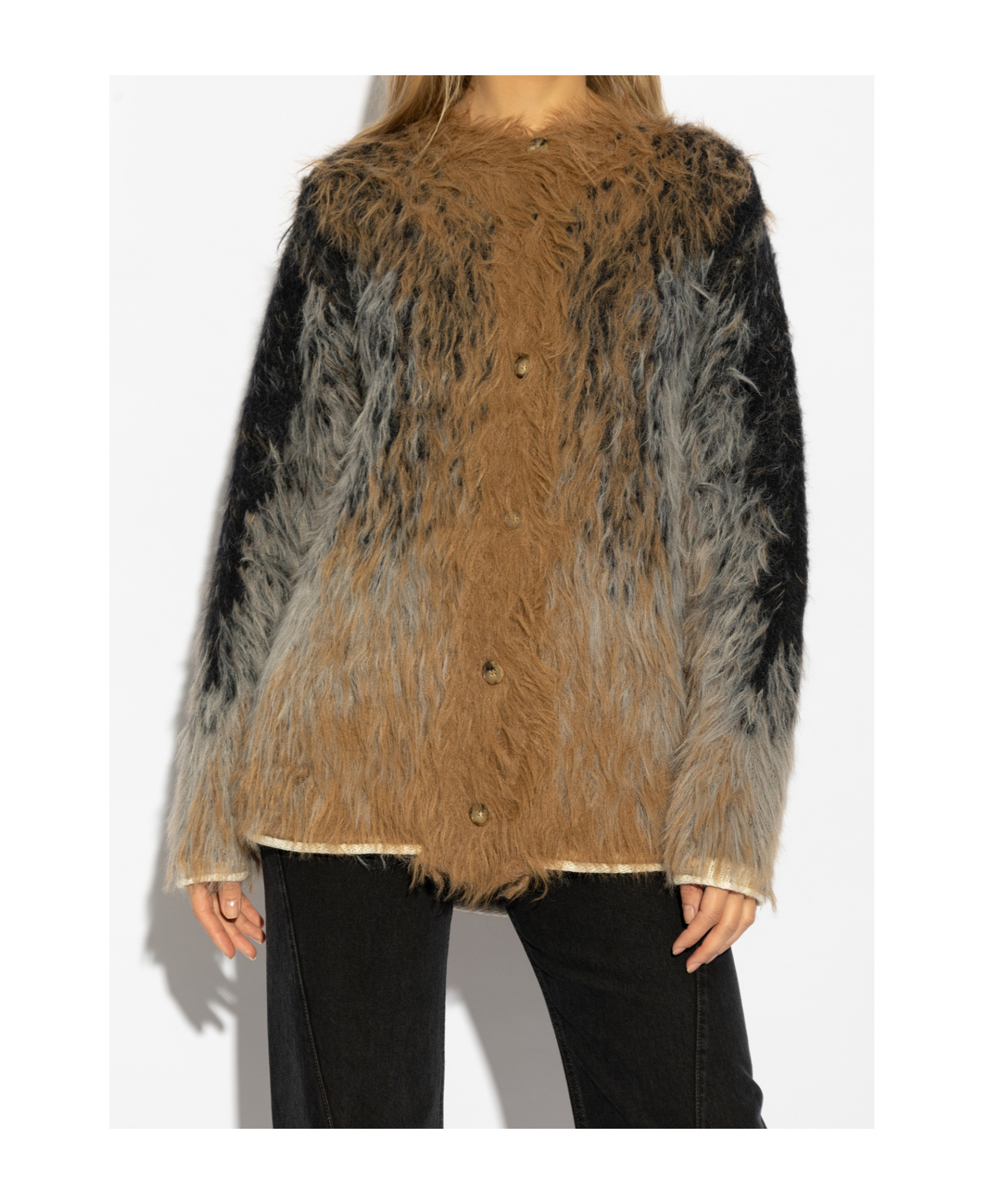 Y/PROJECT Y/PROJECT RIBBED TRIM FAUX-FUR CARDIGAN