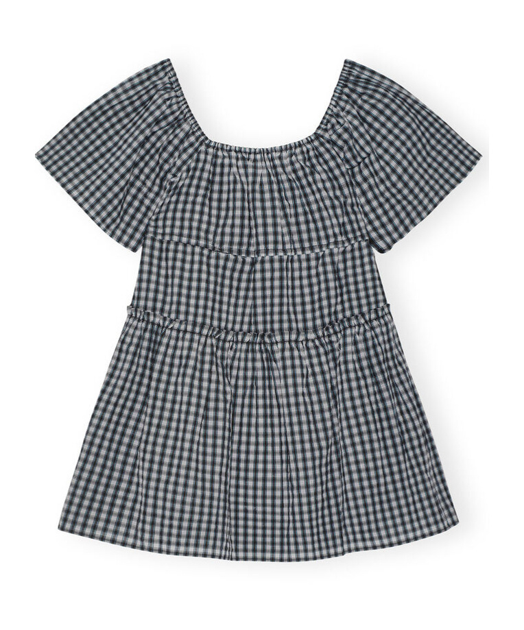 Ganni Check-print Mini Dress In Gray