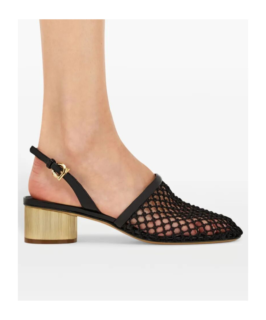 Ferragamo Mesh Open-heeled Shoes In Black
