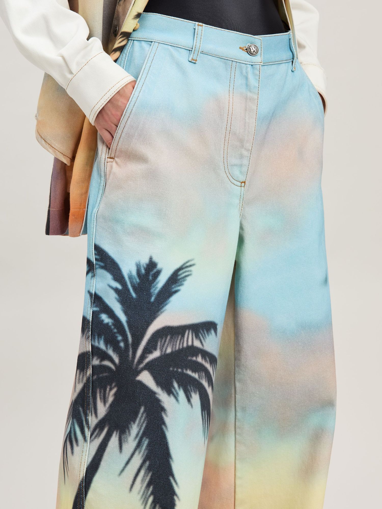 Palm Angels Multicolor Sunrise Palm Baggy Jeans In Nude