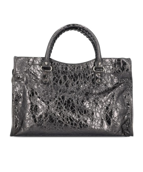 Balenciaga Metallic Embossed Top Handle Bag In Black