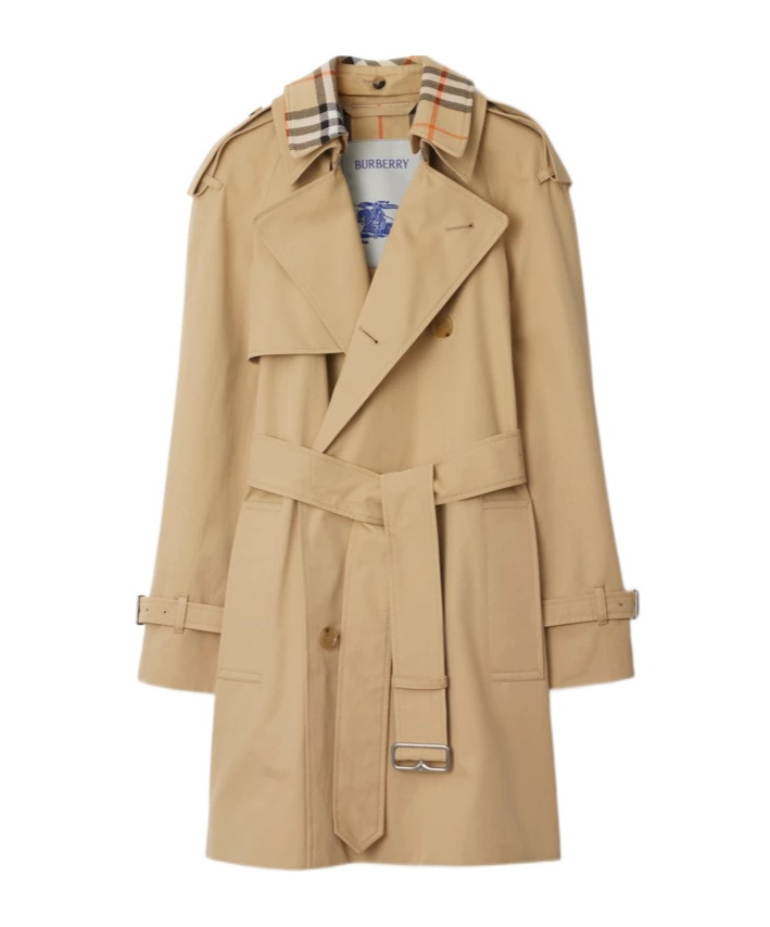 Burberry Check Collar Long Castleford Trench Coat In Nude