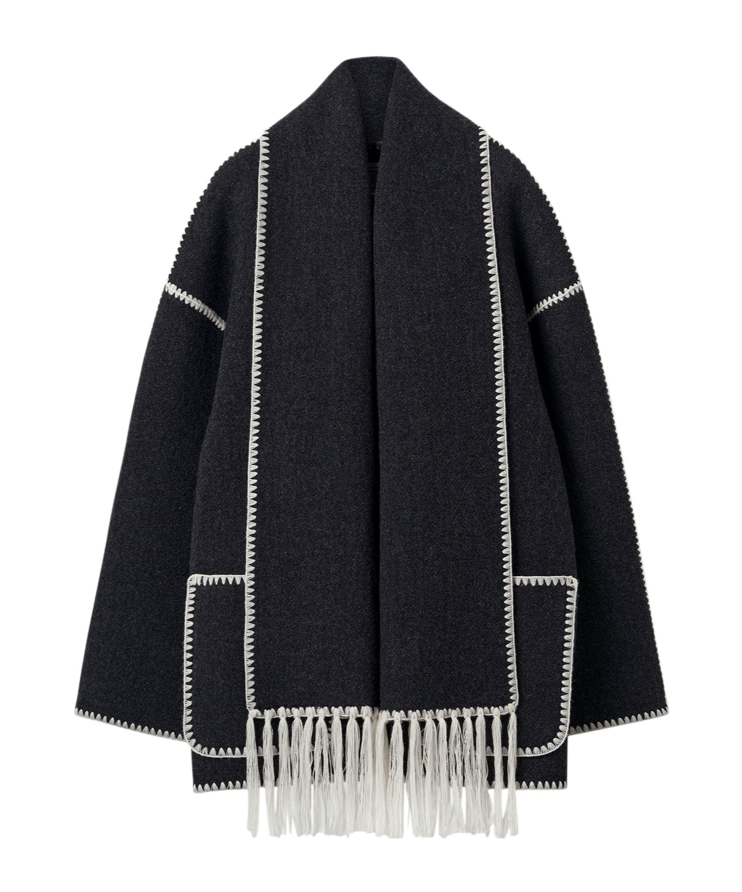 Shop Totême Buttoned Whipstitch-trim Scarf Jacket In Black