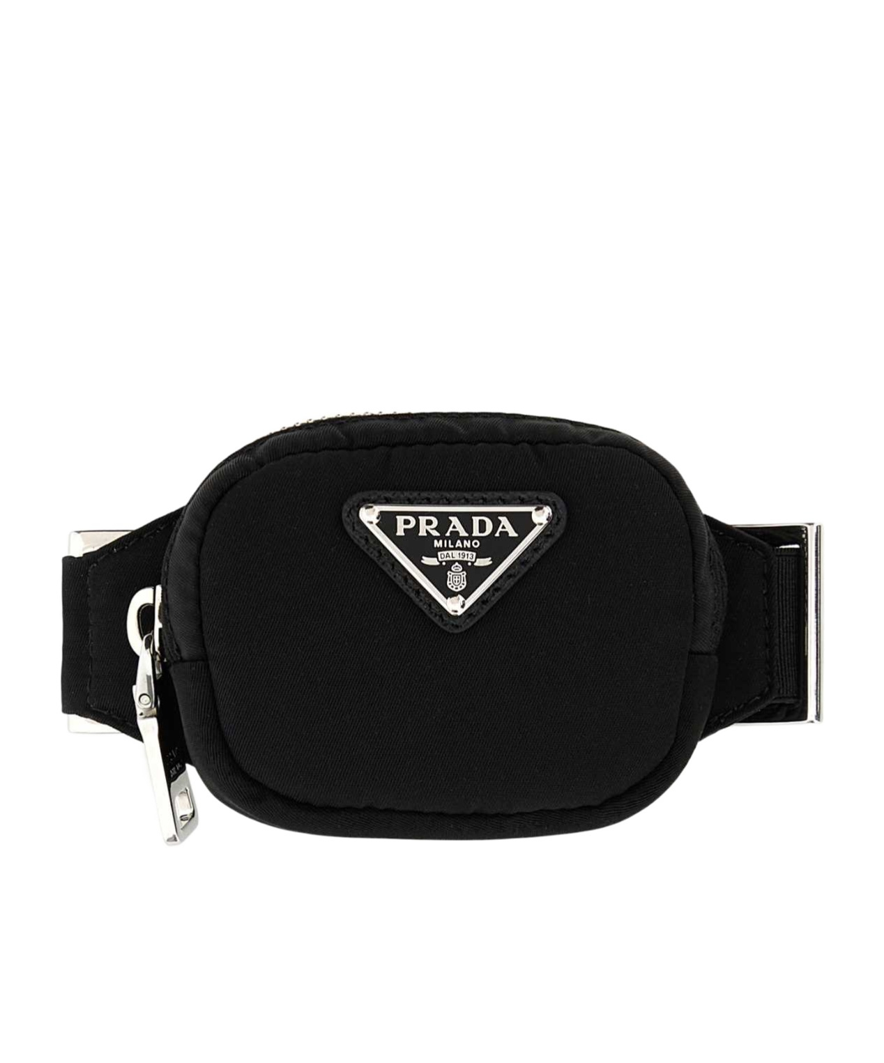 Prada Triangle-logo Zipped Key Tag In Black