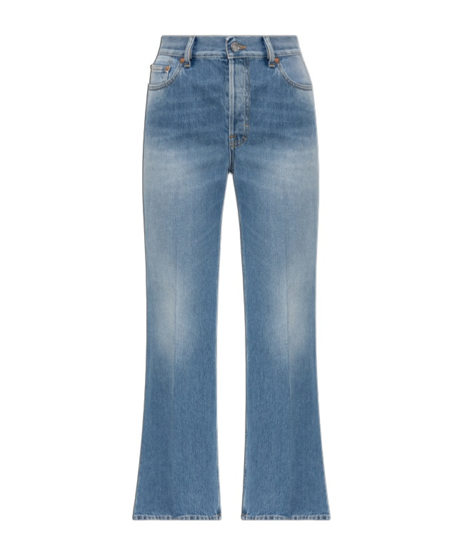 Shop Gucci Cropped Flared Denim Pants In Blue