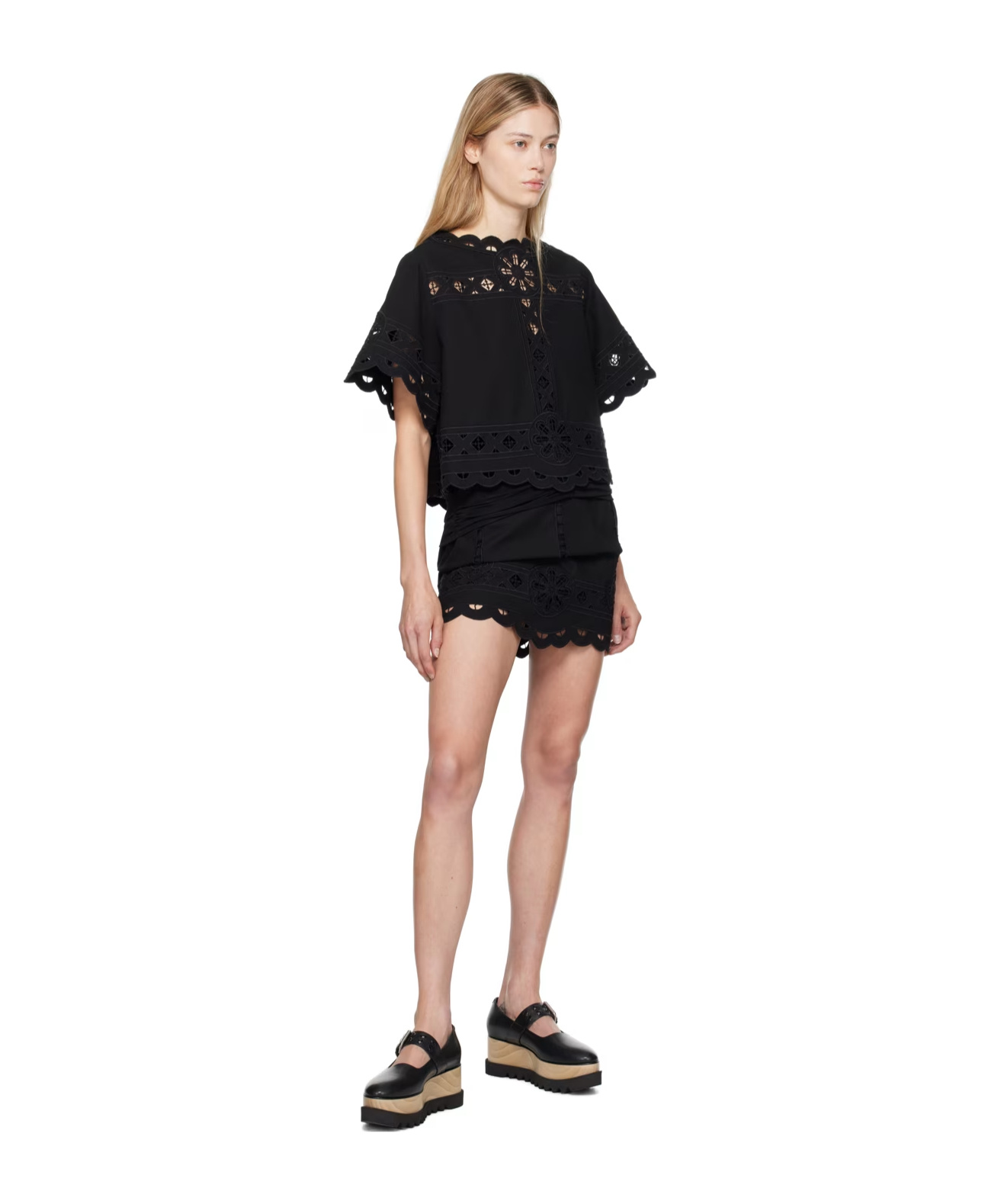 Isabel Marant Palmira Cutout Lace Scallop Mini Skirt In Black