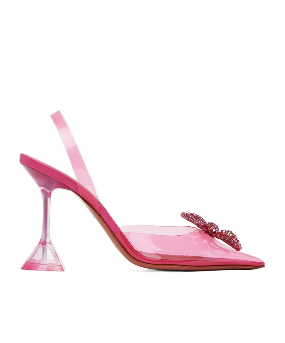 Amina Muaddi Pink Rosie Glass Sling 95 Heels In Pink