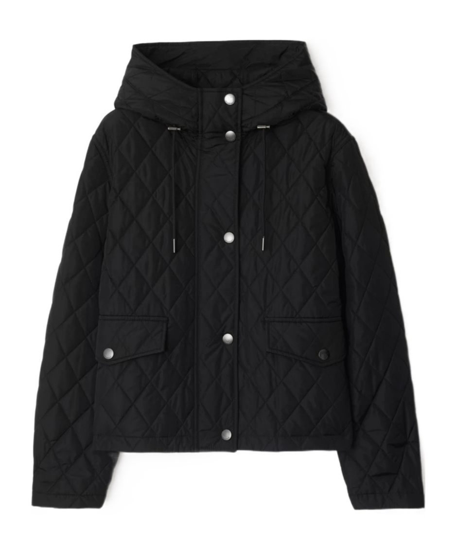 Burberry Cropped Quilted Nylon Hooded Jacket In Black