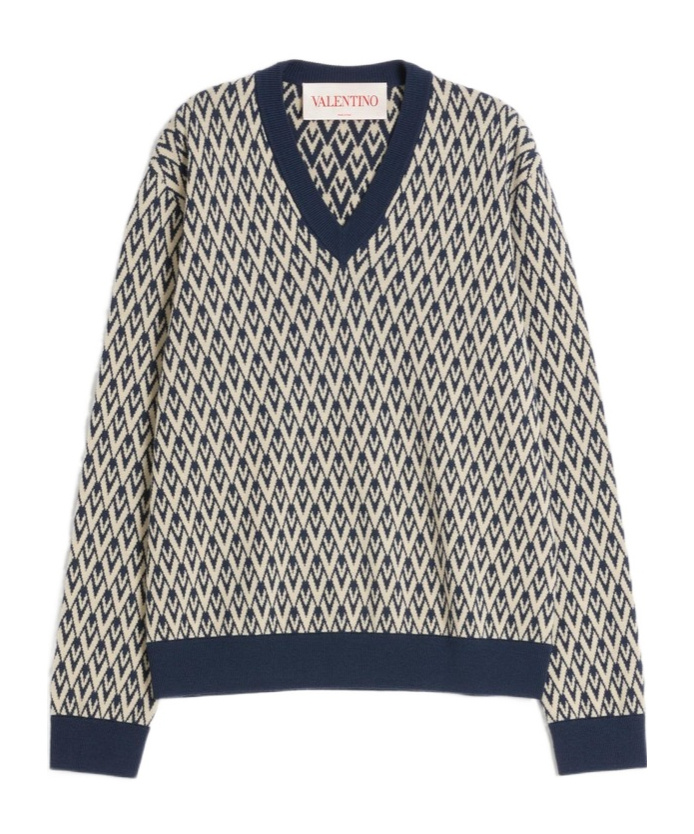 Valentino Wool Jumper With Toute La V Jacquard Pattern In Nude