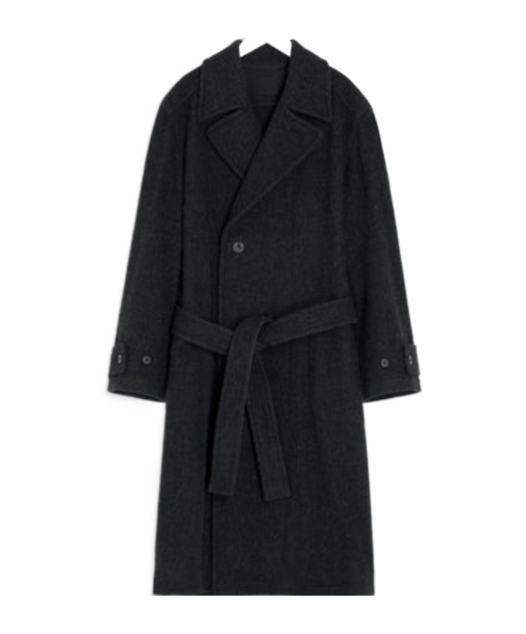 Lemaire Wool And Alpaca Long Coat With Belt In Black