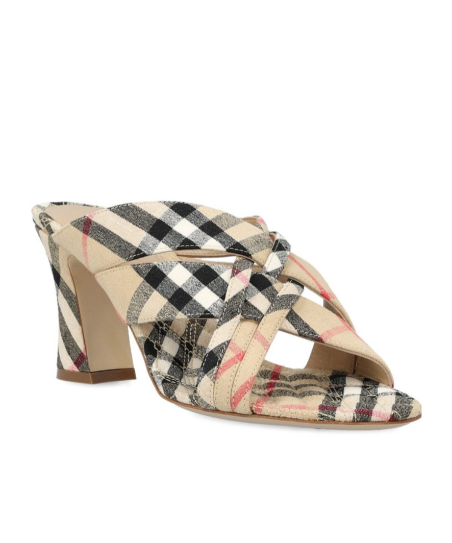 Burberry Sloanne Woven Linen Block-heel Sandals In Brown