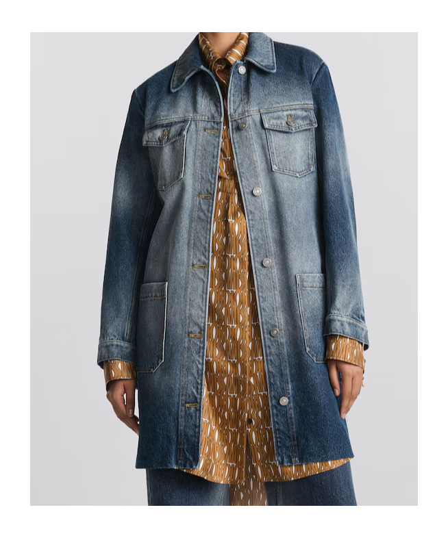 Dior Long Button Denim Coat In Blue