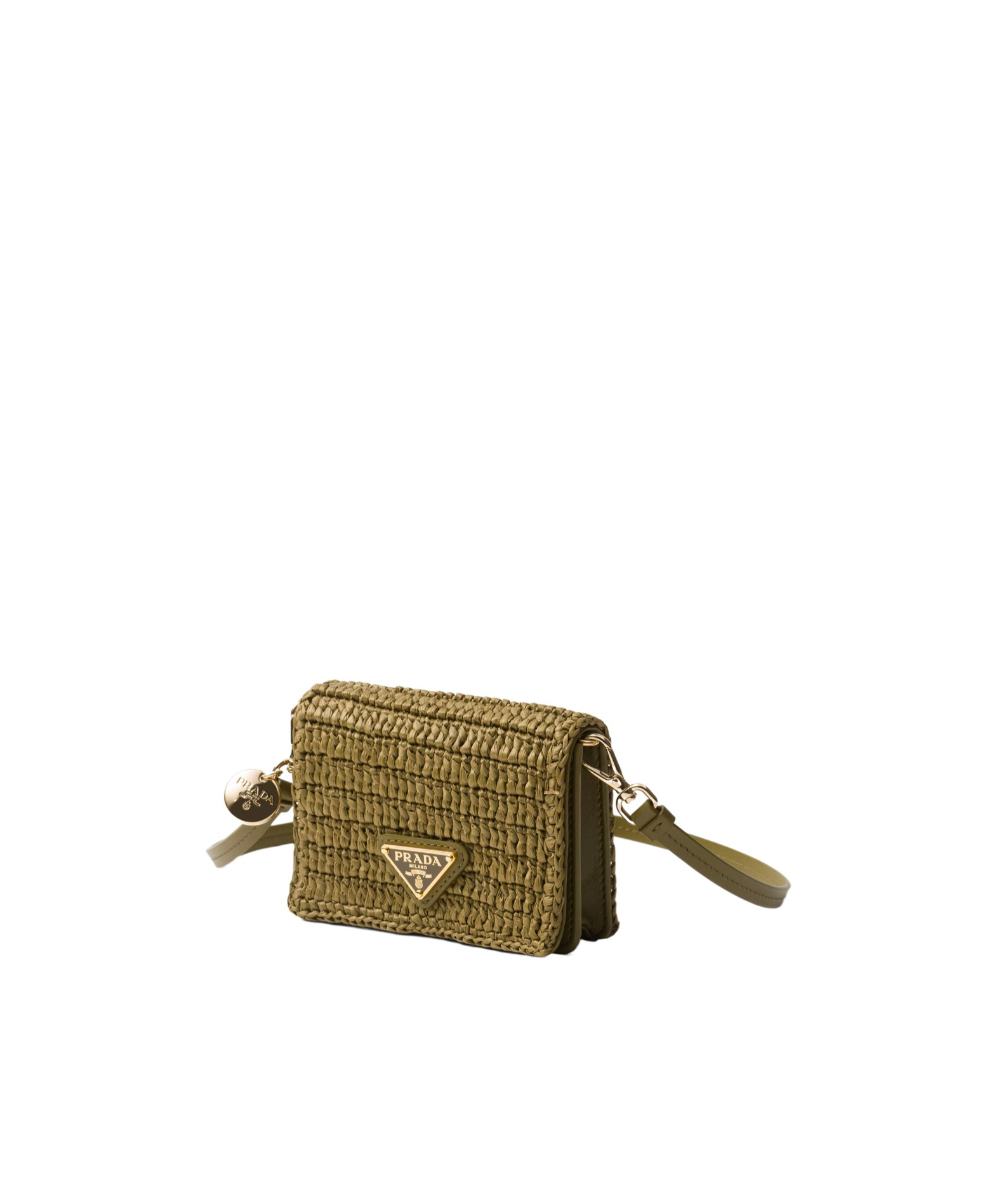 Prada Enamel Triangle Logo Crochet Purse In Olive Green