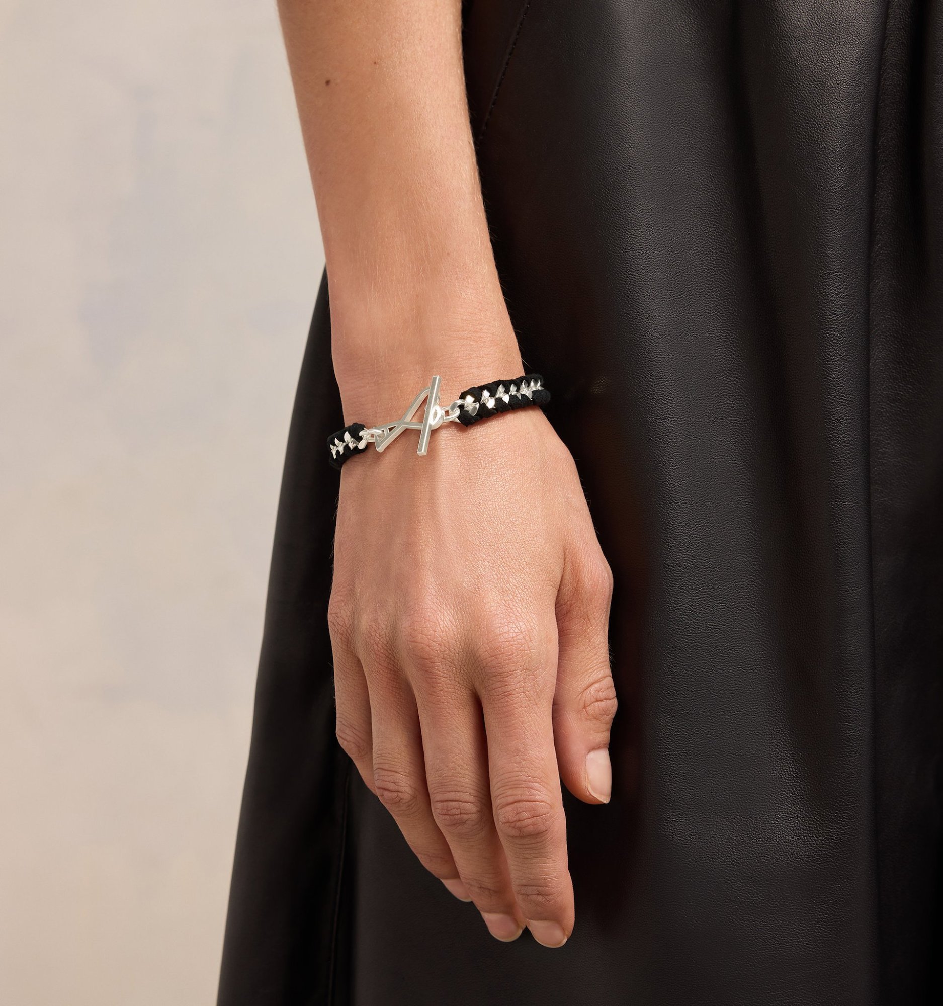 Ami Alexandre Mattiussi Ami De Coeur Braided Chain Bracelet Black Unisex In Black