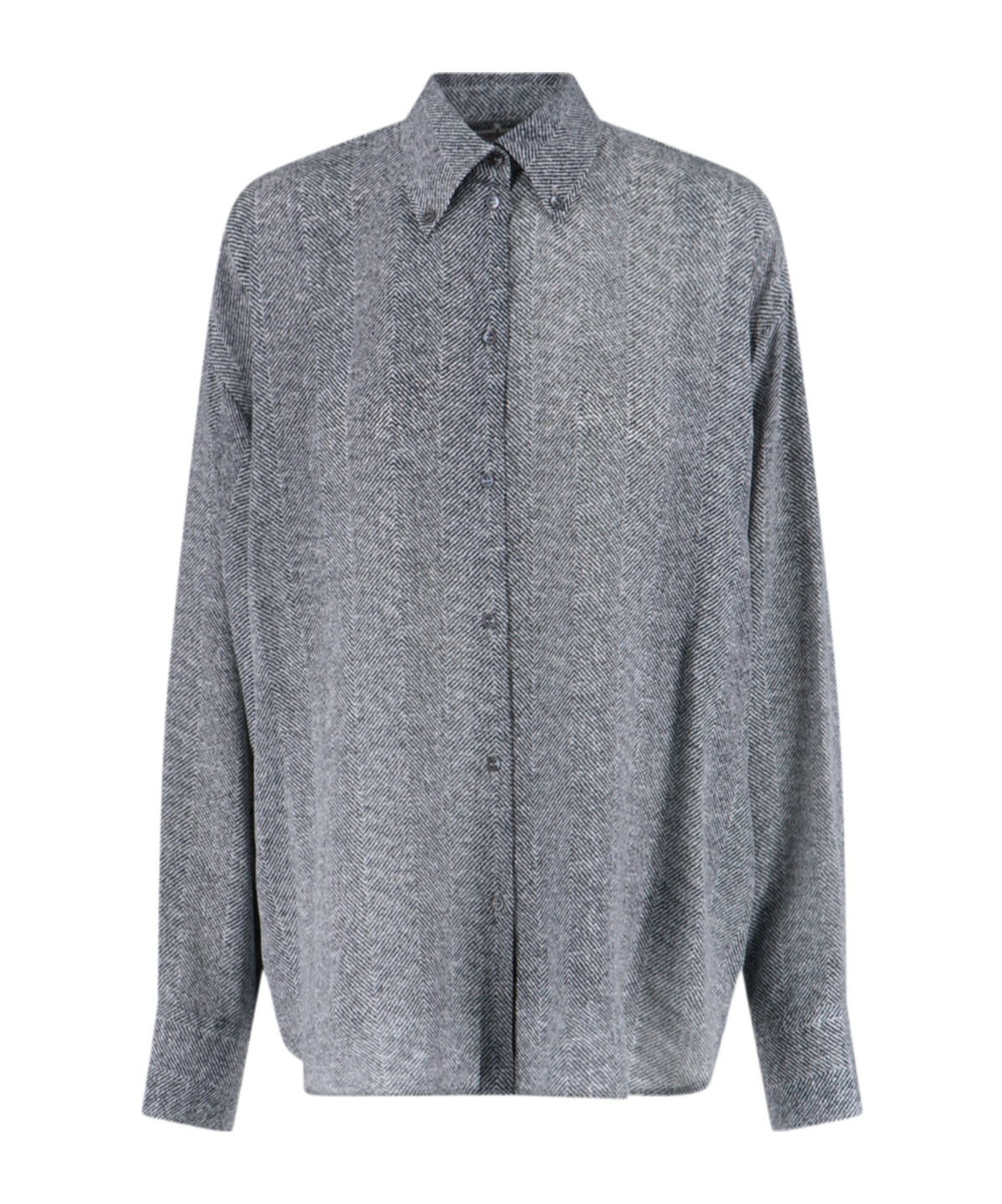 Ermanno Scervino Casual Long Sleeve Herringbone Pattern Top In Gray