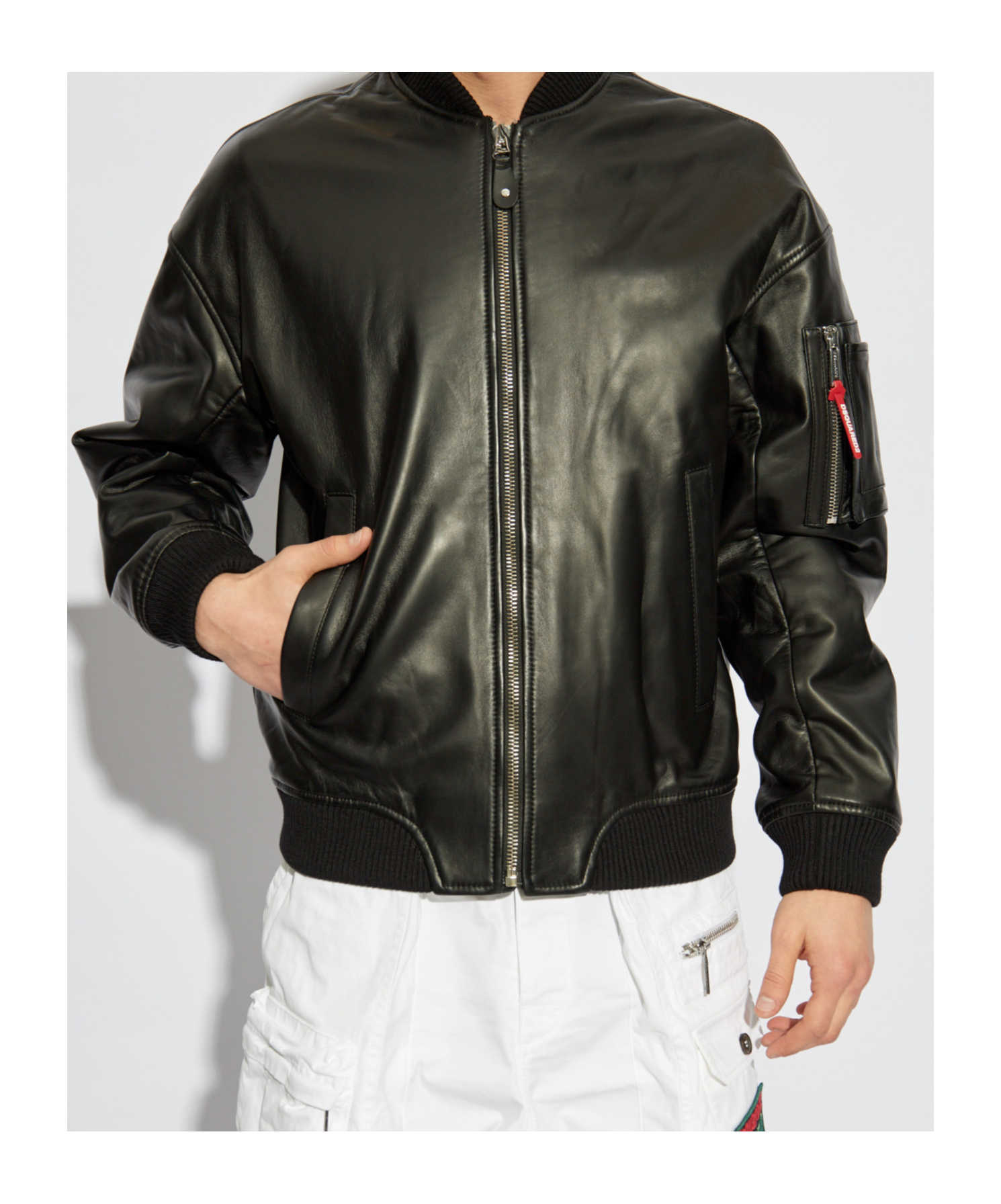 Dsquared2 Leather Bomber In Black