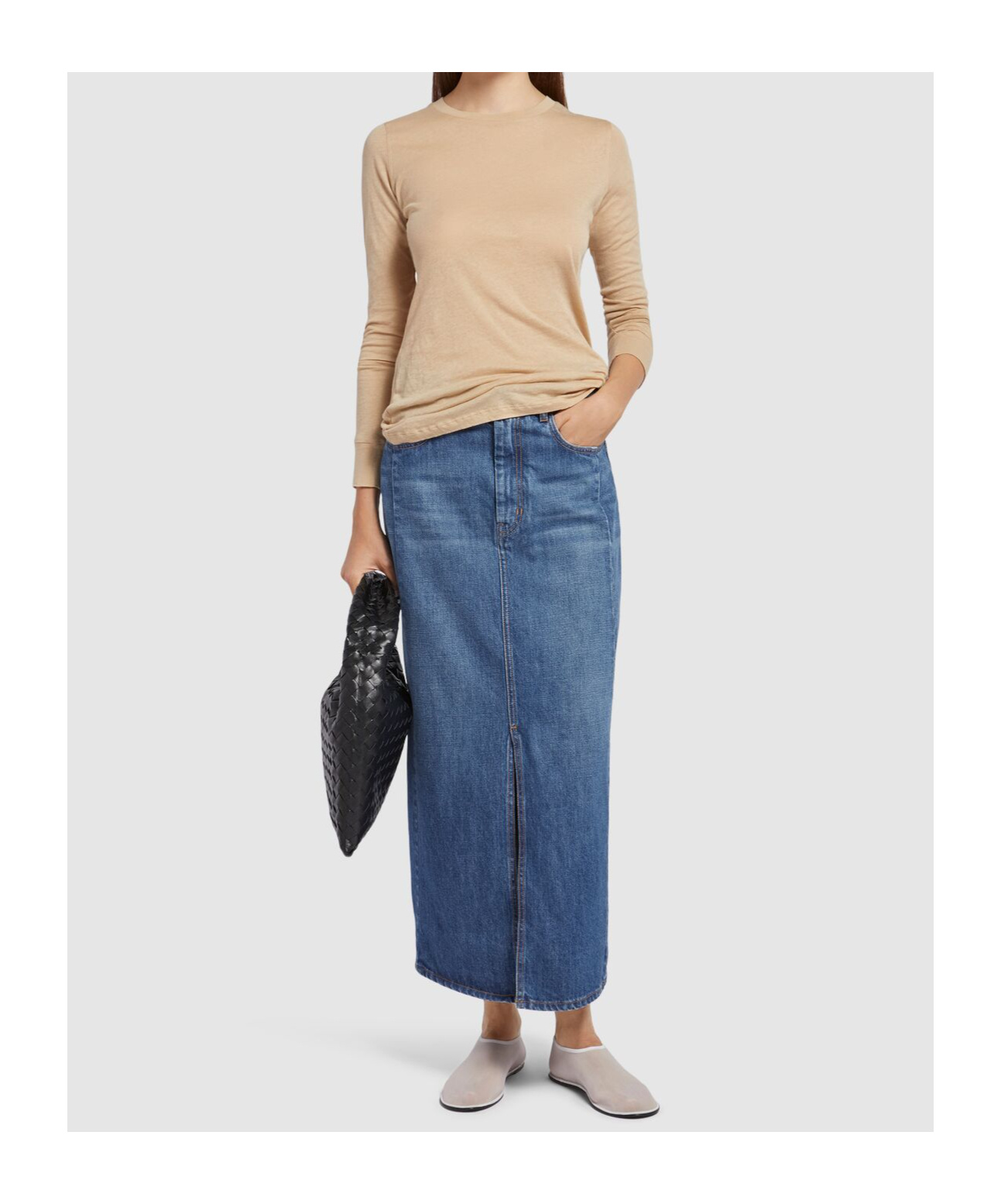 WEEKEND MAX MARA BELT-LOOP DENIM MID-LENGTH SKIRT