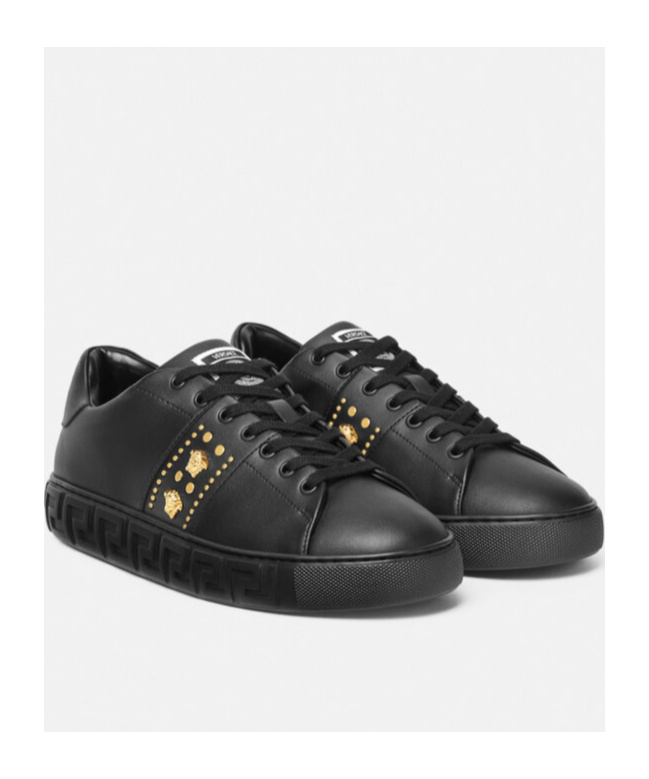 Versace Studded Greca Low-top Sneakers In Black