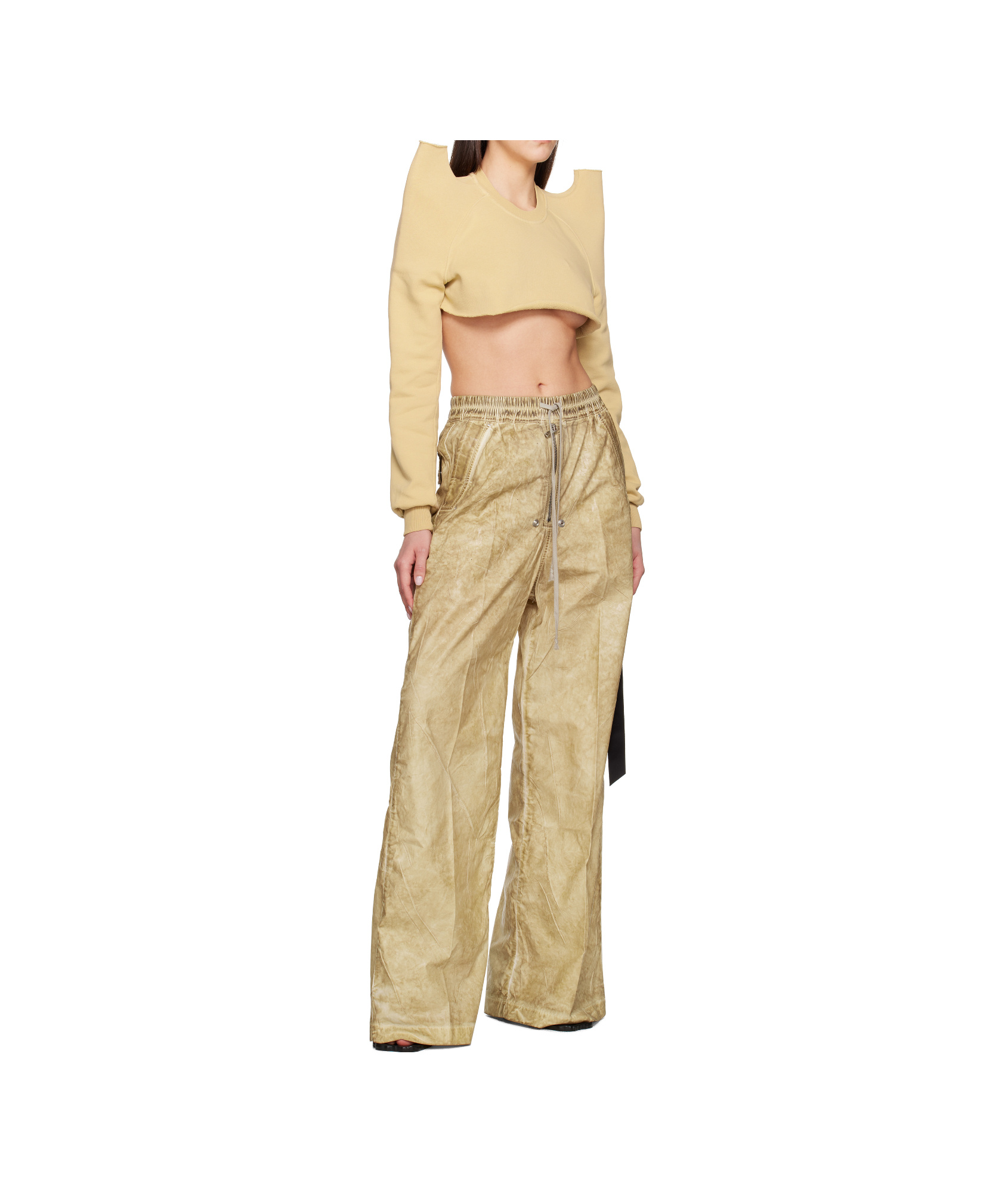 Rick Owens Drkshdw Beige Hollywood Cropped Tecsweat Sweatshirt In Nude