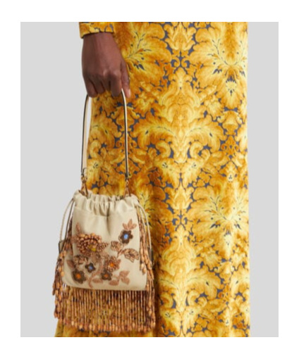 Etro Small Leather Kalispera Bag With Beads And Fringing In Pattern