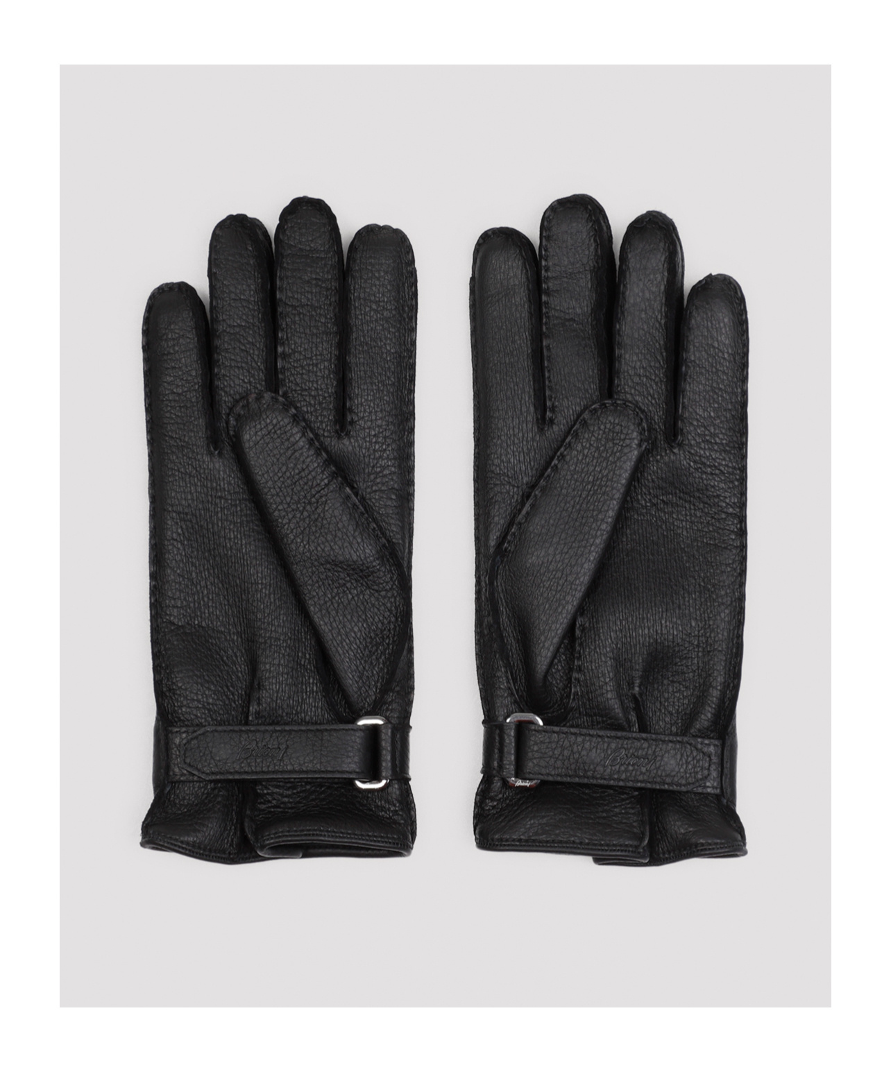 Brioni Touch-strap Leather Gloves In Black
