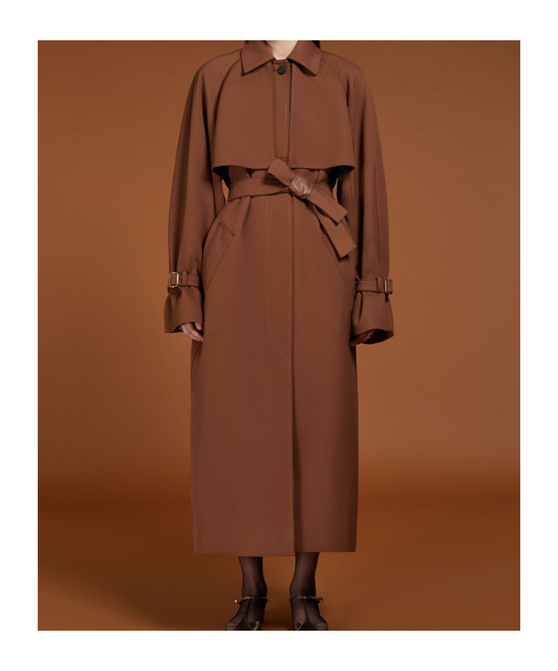 Max Mara Gabardine Trench Coat In Tobacco Color