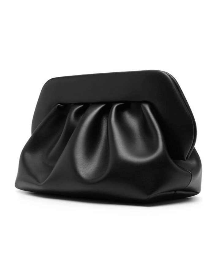 Themoirè Gathered Pleated Rectangular Clutch Bag In Black