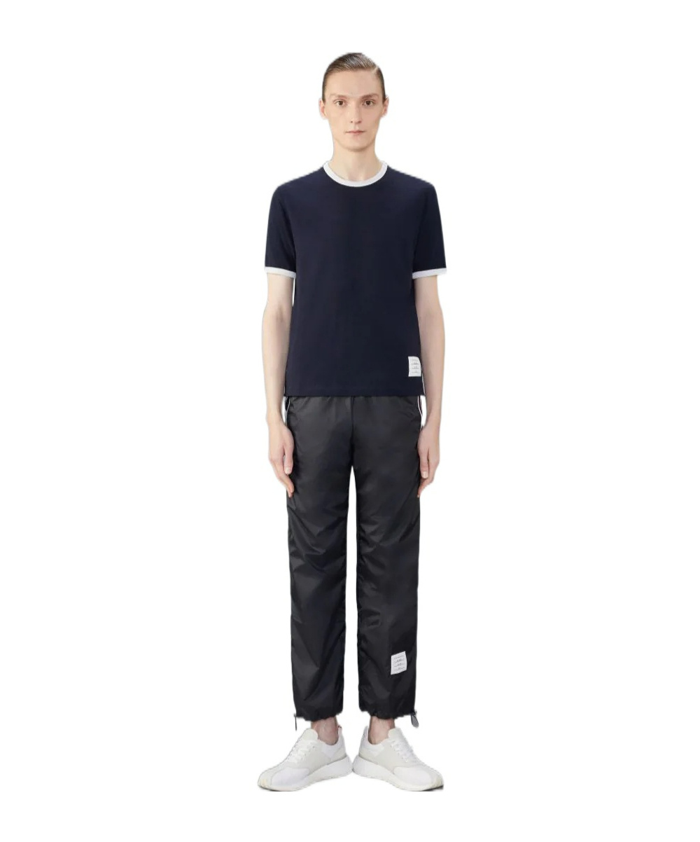 Thom Browne Mens Navy Ringer Brand-patch Stretch-wool T-shirt In Black