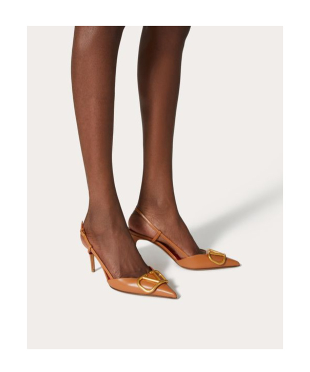 Valentino Vlogo Signature Calfskin Slingback Pump 80mm In Brown